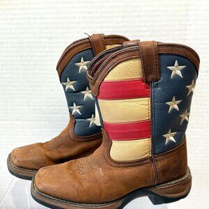 Durango Kids’ 8” Western Leather Boots – Union Flag, Brown, Size 2M
